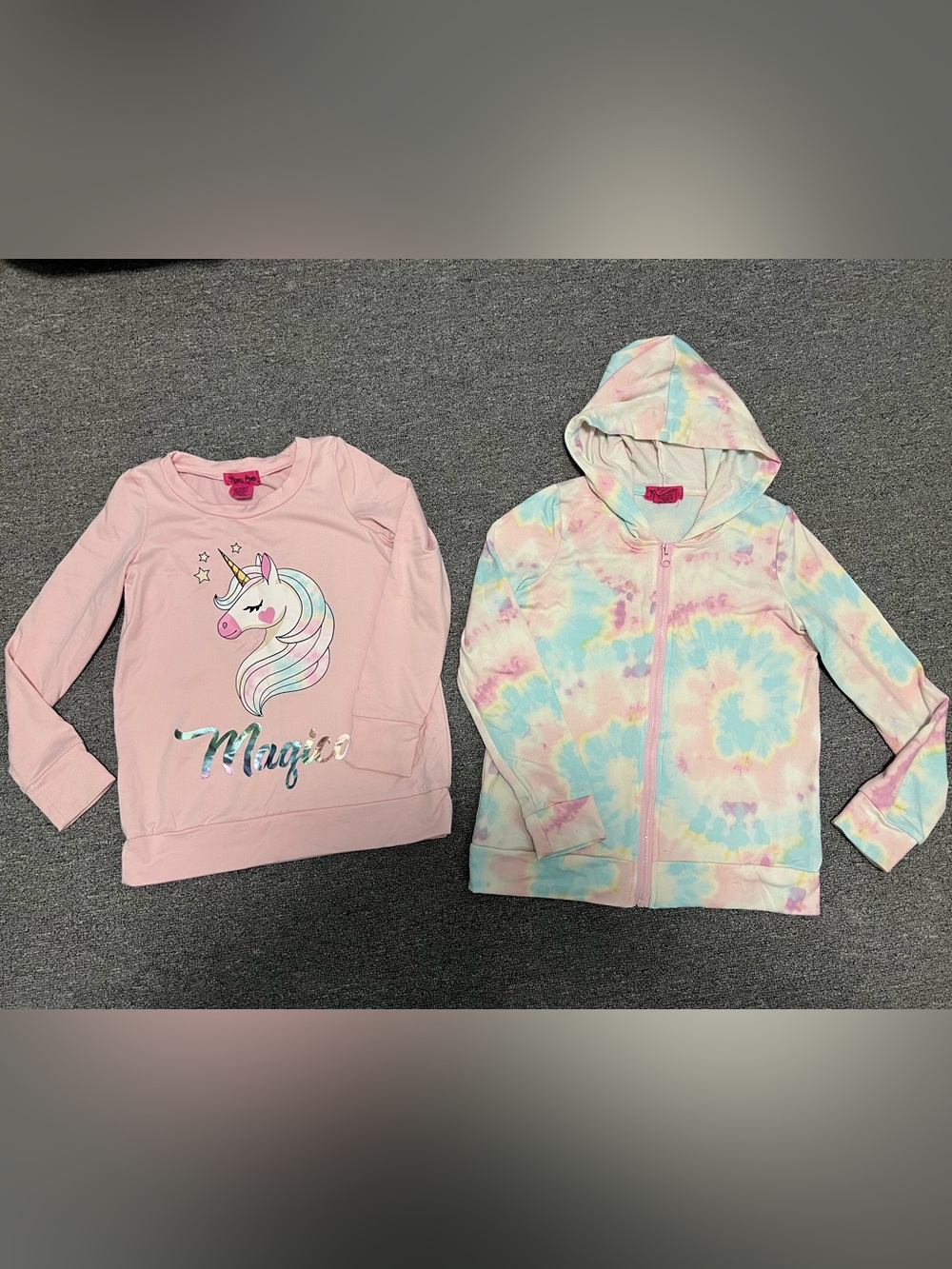 Girls' Unicorn Graphic Pink Top & Pastel Tie-Dye Zip Hoodie Set